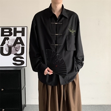 成毅同款新风新中式翠竹刺绣金属飞机扣宽松慵懒衬衫男女外套，男装衬衫，星座909