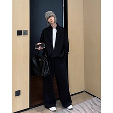 网图现货假两件层次感立领卫衣套装上衣W202-P68卫裤KK303-P50，男装休闲套装，星座1213