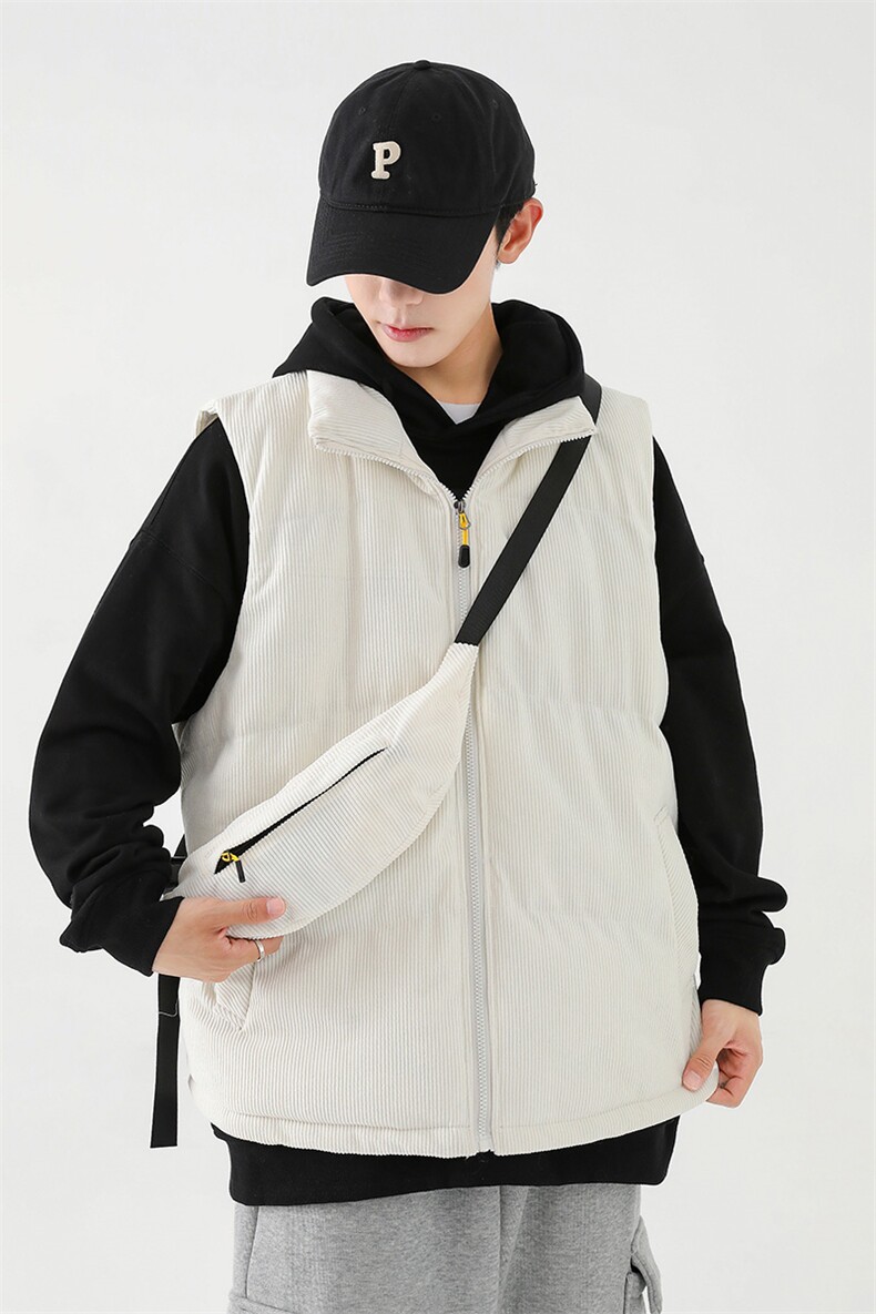 冬季灯芯绒棉马甲男复古加厚立领棉服情侣外套配挎包8516-P70,男装棉衣,电商B306