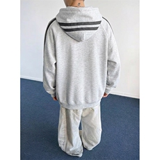 高品质春装新款男女美式高街宽松纯色拼接织带撞色连帽卫衣FM18，男装卫衣，电商A486
