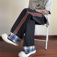 秋季新款潮流撞色格子拼接宽松休闲冰丝裤B315-K25642-特p35控68，男装休闲裤，电商B315
