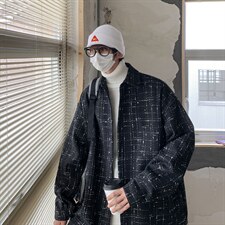 加厚格子衬衫男士潮流宽松高街潮牌秋季呢料休闲衬衣外套DX129P60，男装衬衫，电商B413-1