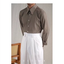 休闲条纹尖扣领衬衫男秋季商务免烫修身上衣意式绅士时尚长袖衬衣，男装衬衫，星座410-6（原星座1304-1）