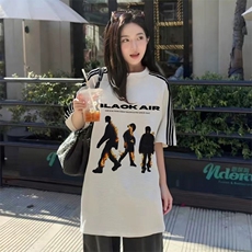 抖音得物品质二开240克宽松纯棉美式潮牌印花三条杠中性风短袖T恤，男装T恤，电商A486-1