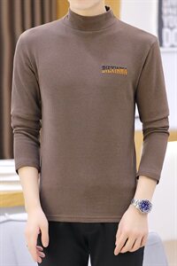 冬季半高领双面绒刺绣字母卫衣男加绒加厚保暖打底衫长袖棕331P28图片