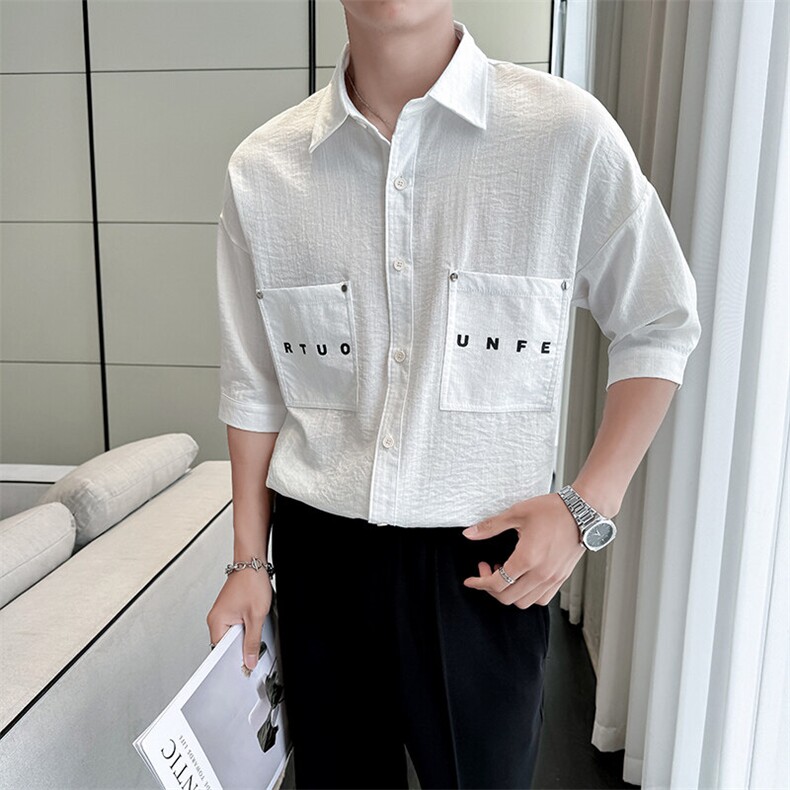 2025春季新款衬衫男士轻奢冰丝垂感短袖半袖衬衣上衣901-C36-P58,男装T恤,星座901
