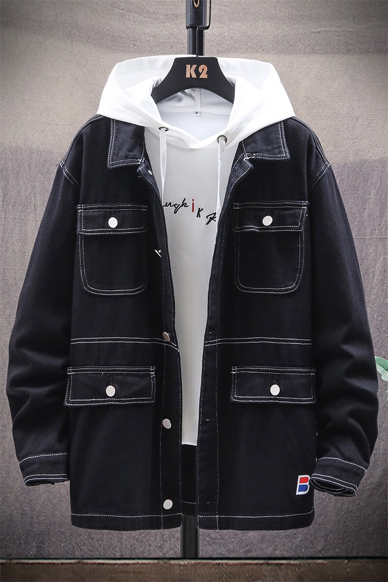 春季牛仔夹克韩版潮流宽松百搭工装日系外套上衣服男装8213-P80,男装夹克,电商A318