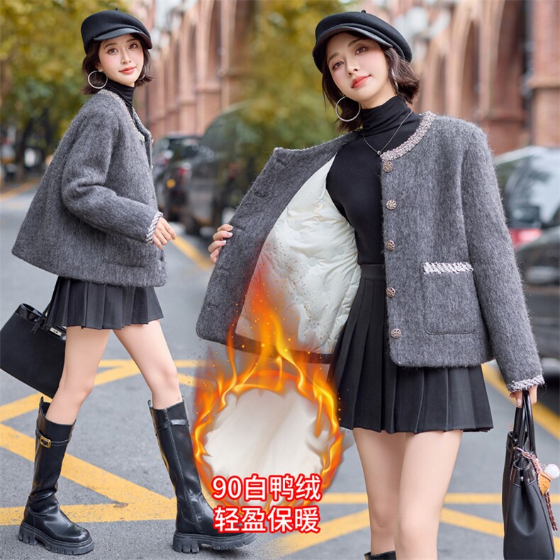 小香风短款羊毛呢羽绒外套女2025冬季新款超好看重工加厚毛呢外套，女装羽绒服，雅静靓衣