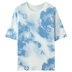 韩版短袖t恤女夏季2025新款圆领印花羊毛衫半袖薄款短款针织上衣，女装T恤，朝贺羊绒