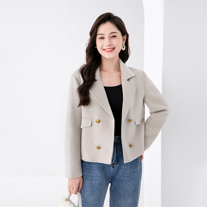 2024秋冬款双面呢大衣女装小个子短款羊毛外套,女装毛呢外套,高哲羊绒