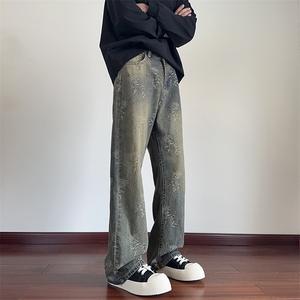 B221 美式ins高街暗黑宽松直筒提花牛仔裤LK24396-特P52控88图片