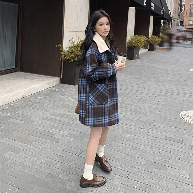 2024年冬季新款格子毛呢外套女0136,女装毛呢外套,浙宝069