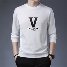 2023新款中年男士纯色印花长袖t恤春季圆领套头卫衣男装打底上衣,男装T恤,电商B212（原钱塘6029）