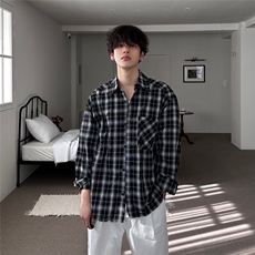 新款男女装格子衬衫春韩系穿搭长袖衬衣设计感宽松外套825P50，男装衬衫，星座710