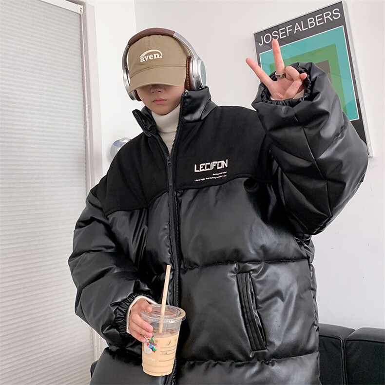 拼接加厚棉衣男PU皮立领棉袄软皮棉服外套3365-P90控118,男装棉衣,星座207
