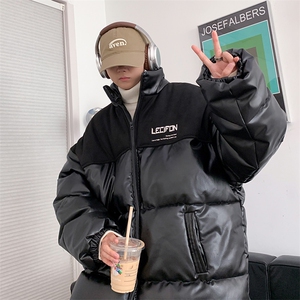 拼接加厚棉衣男PU皮立领棉袄软皮棉服外套3365-P90控118图片