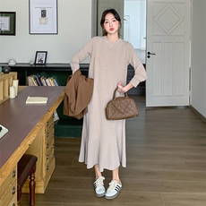 卡其色休闲减龄连衣裙套装女2025春季新款韩版显瘦马甲长裙两件套，女装套装/套裙，2C115