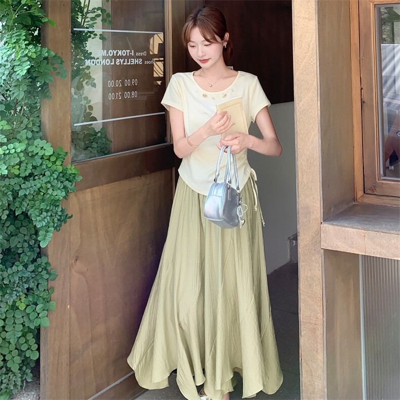 休闲体恤半身裙套装女夏季绝美钉珠短袖小个子两件套2025年夏季,商品下架区,欣美人