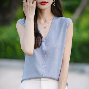 时尚气质V领无袖开衫背心 简约百搭显瘦针织吊带 夏季必备单品图片