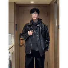 美式复古高街PU皮衣外男生套级感痞帅秋冬cleanfit夹克WLP808-P65，男装夹克，星座1008