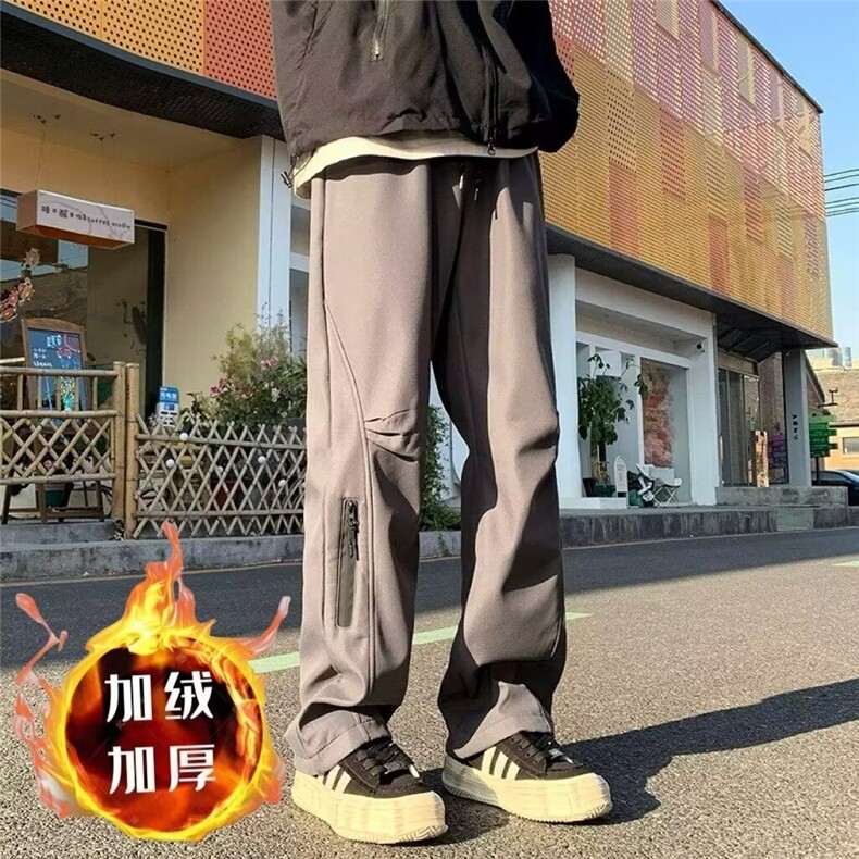 冲锋裤子男美式高街秋冬季加绒加厚工装裤保暖防水拉链徒步登山裤,男装休闲裤,星座506A
