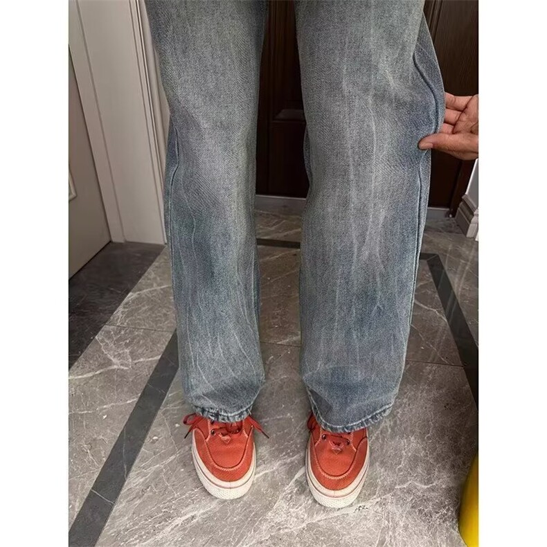 2025美式复古水洗做旧加绒牛仔裤男女直筒微喇显瘦cleanfit长裤子,男装牛仔裤,星座516A