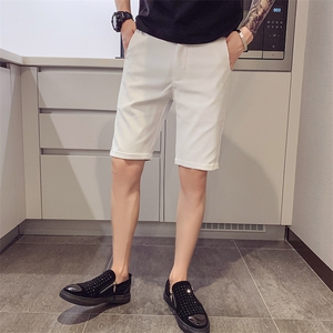 100%聚酯纤维 夏季新款修身休闲短裤男纯色中裤五分裤子图片