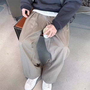 日系复古纯色打褶长裤秋冬季男女新款宽松直筒阔腿百搭休闲工装裤图片