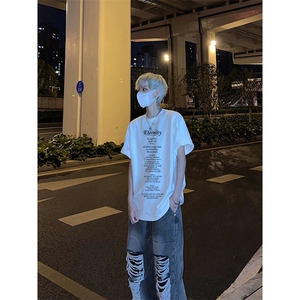 美式复古cleanfit短袖男夏季小领口情侣七分袖t恤潮牌潮图片