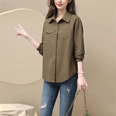 纯棉长袖衬衫女2024年春秋新款大码休闲中年妈妈洋气减龄时尚衬衣，女装衬衫，曼沙奕珂
