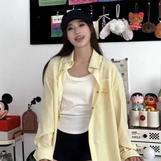 TC741-P45美式2025新款小狗刺绣衬衫女复古黄色条纹学院风上衣，男装衬衫，星座617A-2