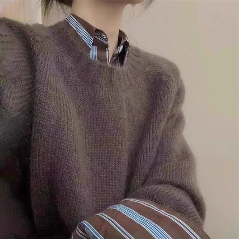 套头毛衣宽松粗针休闲慵懒风秋冬季外穿潮流,女装羊毛衫,旭驰羊绒