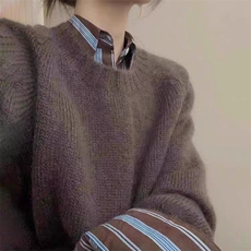 套头毛衣宽松粗针休闲慵懒风秋冬季外穿潮流，女装羊毛衫，旭驰羊绒
