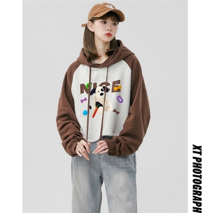 中性风23新款秋季时尚百搭宽松可爱印花连帽卫衣DW601P58控78图片