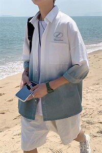 夏季吊染纯棉衬衫男宽松落肩七分袖衬衫男DS-C407-B1010-P40图片