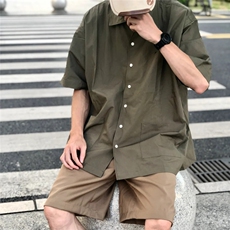 CS3415p55限78潮牌夏季日系复古街头风短袖方领衬衫，男装衬衫，电商A089-1