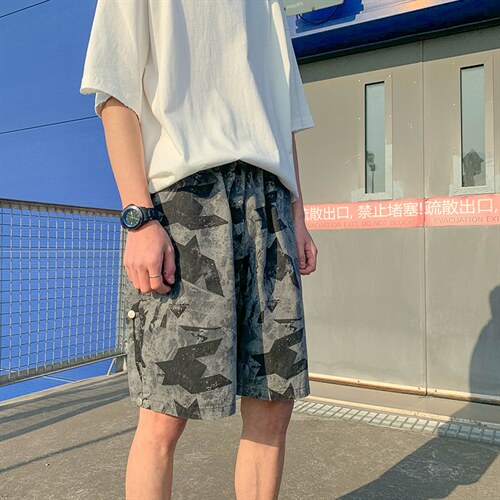 现货港风男装夏季迷彩直筒休闲短裤D201-DM27-P40图片