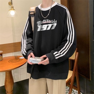 美式三杠条纹复圆领卫衣秋冬男女宽松长袖SW2449 -P45控68 50棉图片