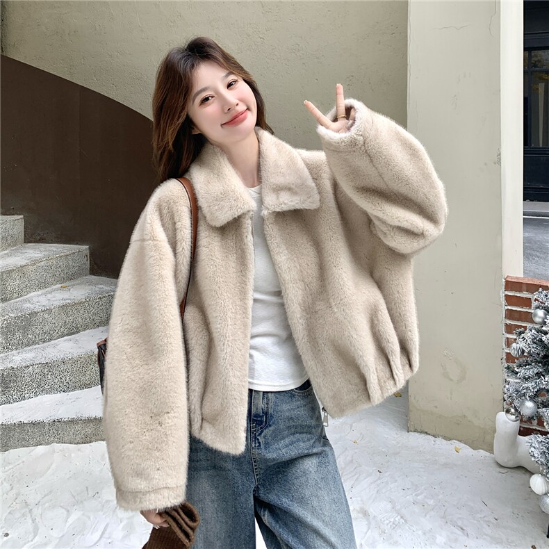 小个子翻领皮毛一体外套2C259-2507-P205-K298,女装短外套,2C259