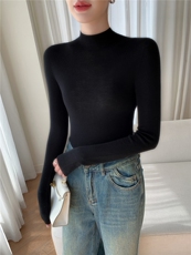软糯无缝一体羊绒衫女半高领羊毛精纺薄款内搭打底衫修身毛衣女，女装针织衫/毛衣，暖绒情旗舰店
