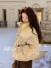 现货新款撞黄色买家秀已更风印花50羽绒2C282-995P245K388，女装羽绒服，2C282