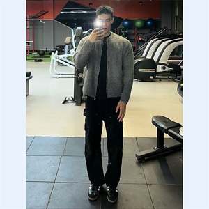 【有货】DM330-P75美式灰色针织开衫外套男慵懒风海马毛休闲毛衣图片