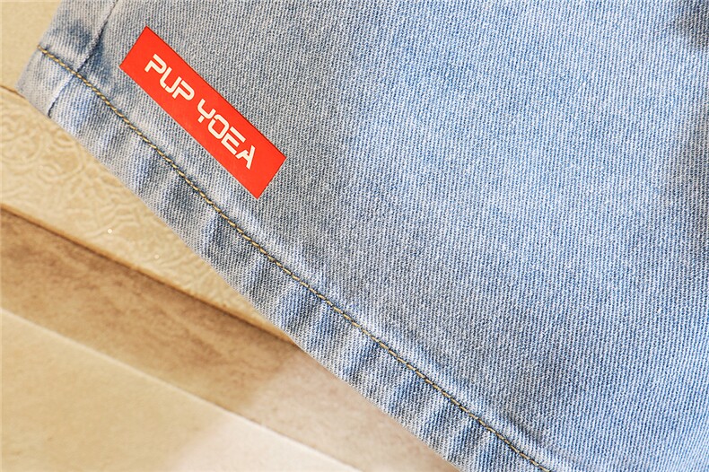 XZ103A-D040-P45-限价68 砖墙破洞日系大码印花七分裤牛仔肥仔图片