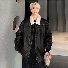 美式复古毛绒皮衣外套男冬季保暖宽松机车夹克情侣棉服潮P128，男装夹克，电商C307