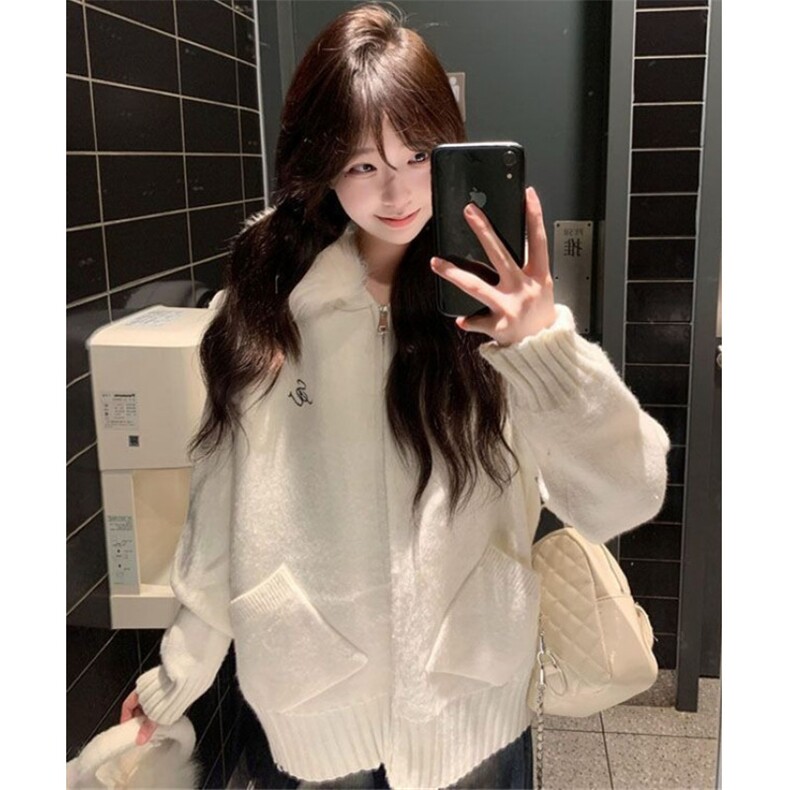 软糯大毛领连帽开衫毛衣外套女秋冬休闲针织衫上衣 M541图片