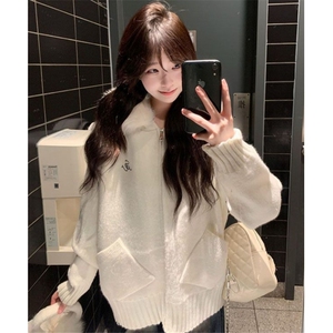 软糯大毛领连帽开衫毛衣外套女秋冬休闲针织衫上衣 M541图片