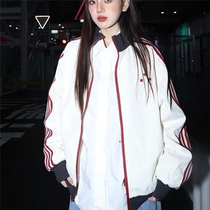 F81-P60 2025新款美式复古拼色条纹时尚夹克男女秋季户外宽松图片