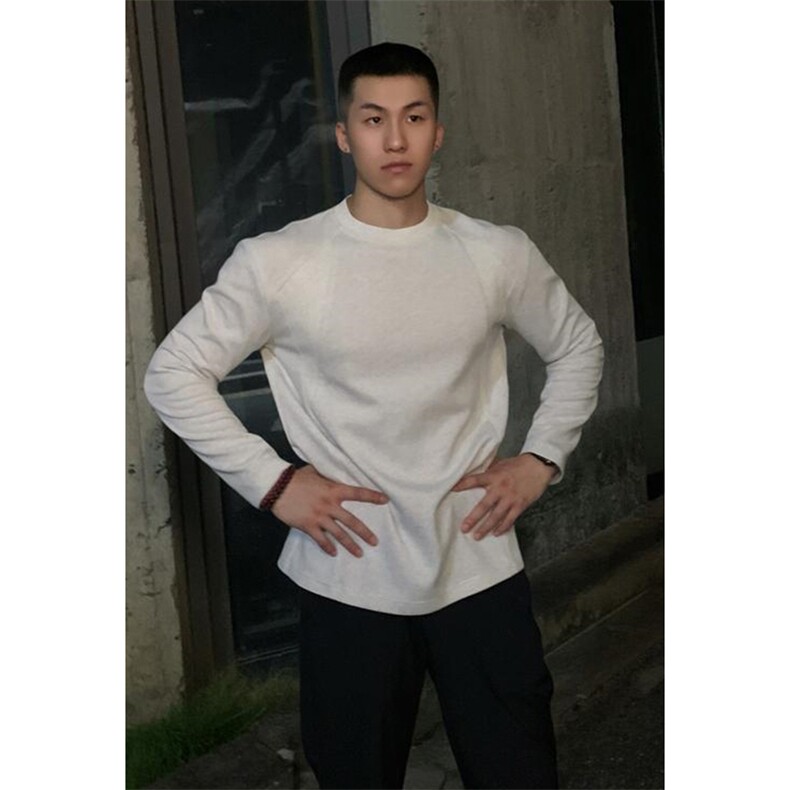 抖音得物高品质美式高街重磅曼巴棉cleanfit螺纹拼接卫衣长袖T恤,男装T恤,电商A486-1