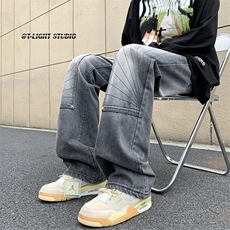 B221美式ins高街暗黑小众铆钉伐木裤牛仔裤LK23145-P65控88，男装牛仔裤，电商B221