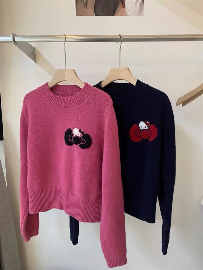 2025年秋季单件长袖套头提花KT猫时尚百搭休闲，女装羊毛衫，百纯羊绒